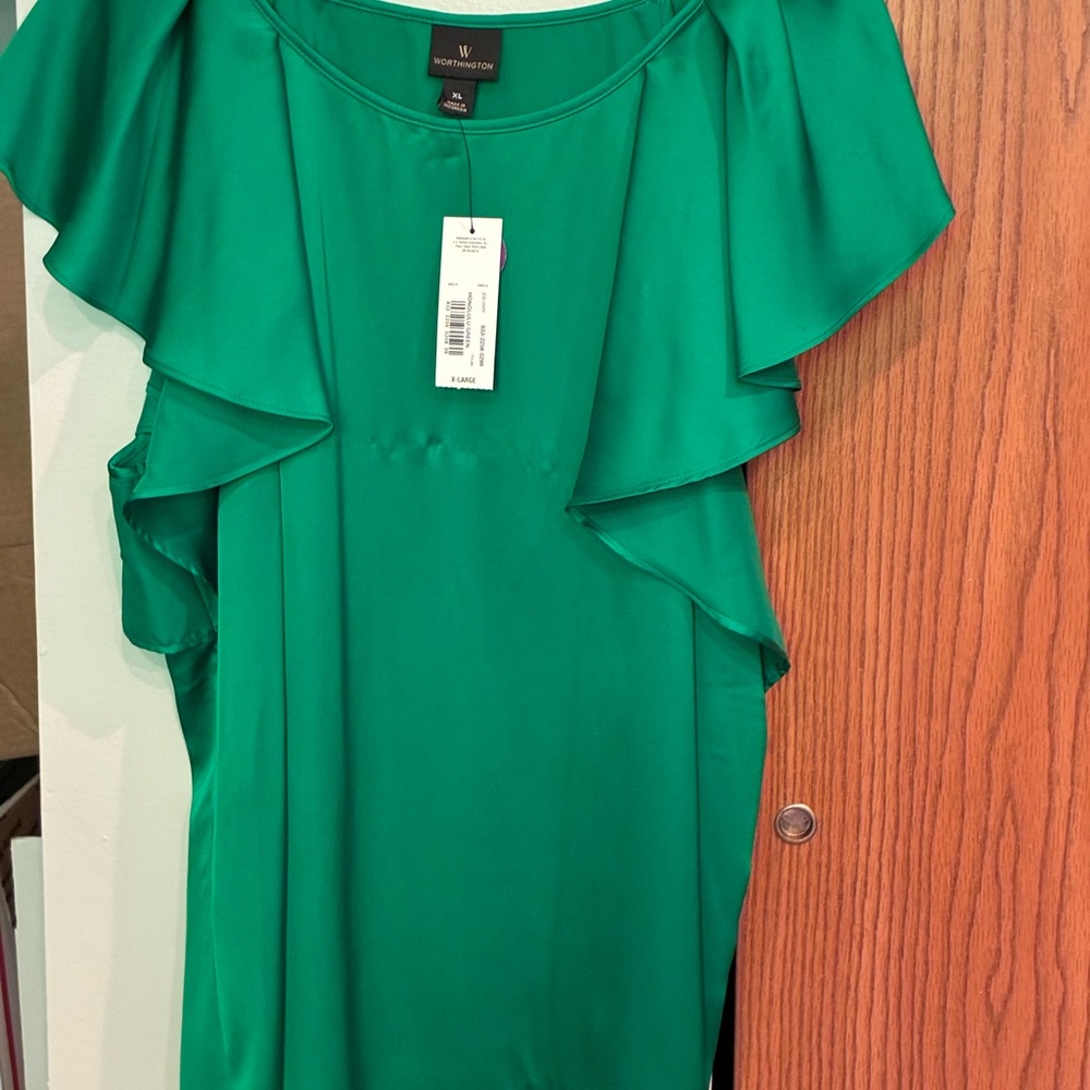 Westbound Green Ruffled Blouse